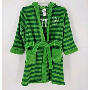 M & M's Dream in Color Kids Sz M Green Striped Hooded Soft Plush Belted Robe